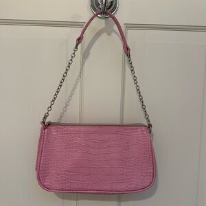 Y2K Pink Croc Shoulder Bag with Chain